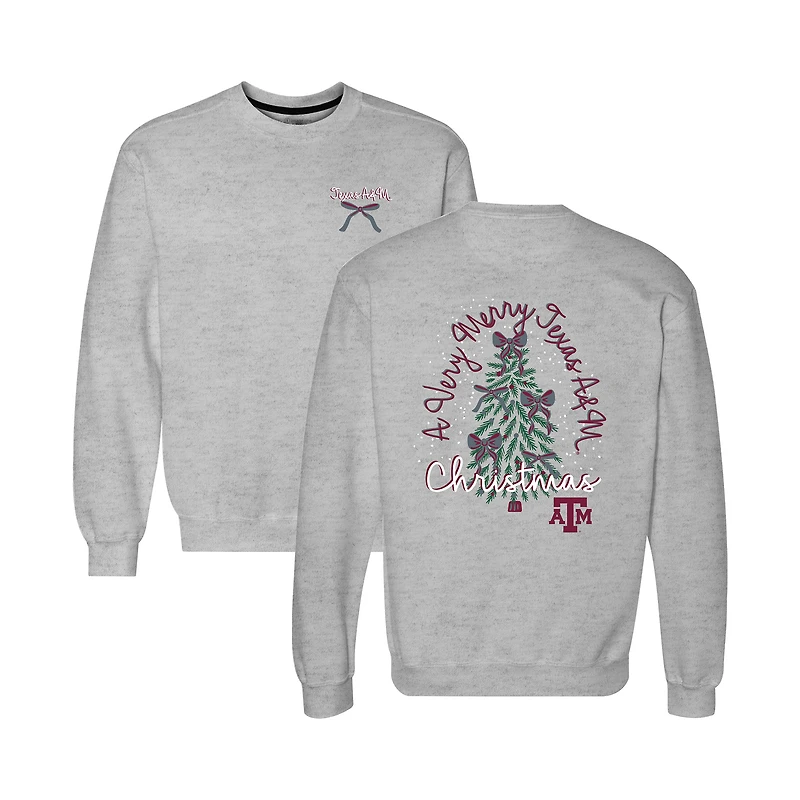 Women's  Heather Gray Texas A&M Aggies Classic Merry Christmas Tree Crewneck Sweatshirt
