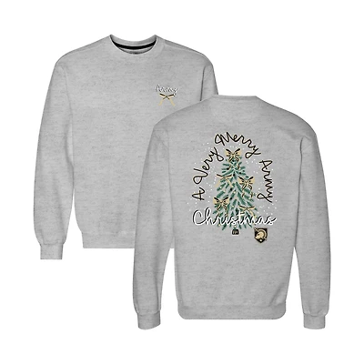 Women's  Heather Gray Army Black Knights Classic Merry Christmas Tree Crewneck Sweatshirt
