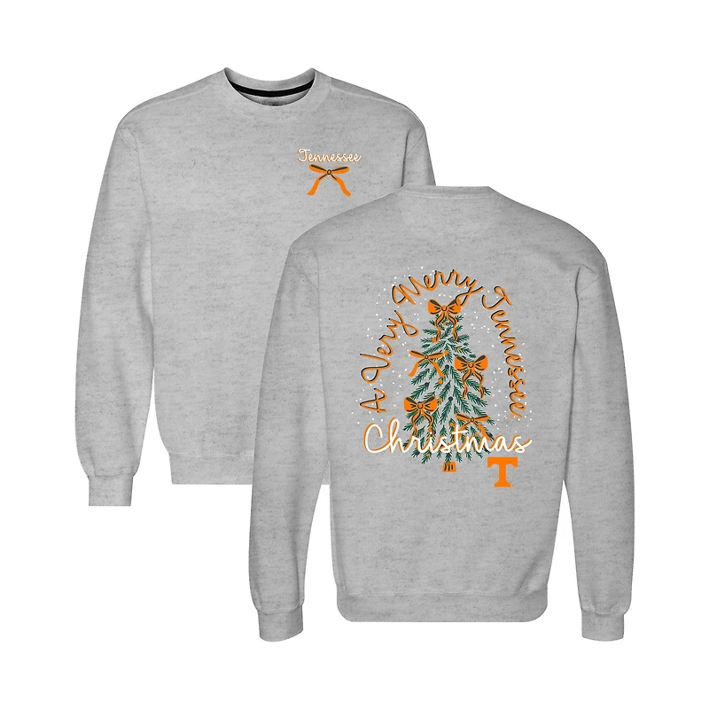 Women's  Heather Gray Tennessee Volunteers Classic Merry Christmas Tree Crewneck Sweatshirt