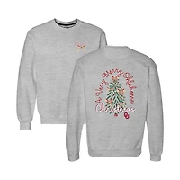 Women's  Heather Gray Oklahoma Sooners Classic Merry Christmas Tree Crewneck Sweatshirt