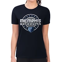 Women's G-III 4Her by Carl Banks Navy Memphis Grizzlies Super-Slim Lightweight Pinstripe Circle Graphic T-Shirt