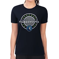 Women's G-III 4Her by Carl Banks Navy Minnesota Timberwolves Super-Slim Lightweight Pinstripe Circle Graphic T-Shirt
