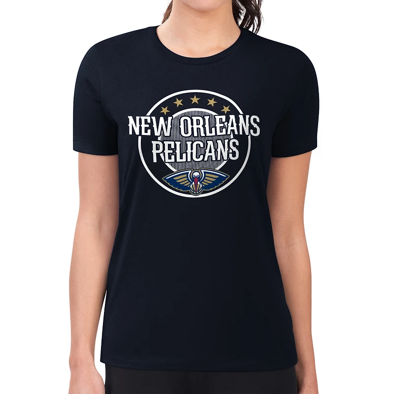 Women's G-III 4Her by Carl Banks Navy New Orleans Pelicans Super-Slim Lightweight Pinstripe Circle Graphic T-Shirt