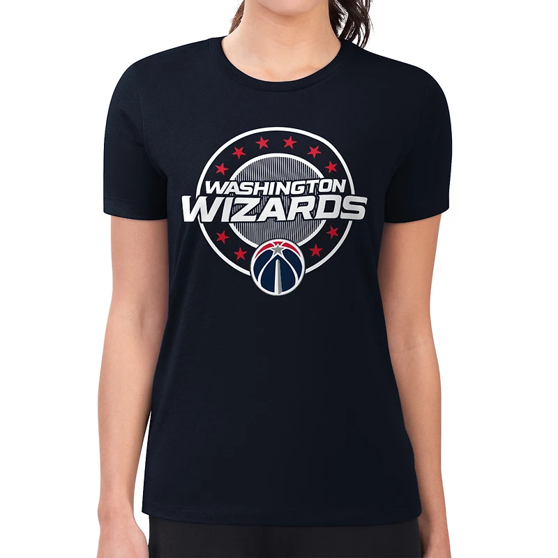 Women's G-III 4Her by Carl Banks Navy Washington Wizards Super-Slim Lightweight Pinstripe Circle Graphic T-Shirt