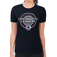Women's G-III 4Her by Carl Banks Navy LA Clippers Super-Slim Lightweight Pinstripe Circle Graphic T-Shirt