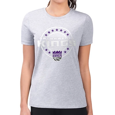 Women's G-III 4Her by Carl Banks Gray Sacramento Kings Super-Slim Lightweight Pinstripe Circle Graphic T-Shirt