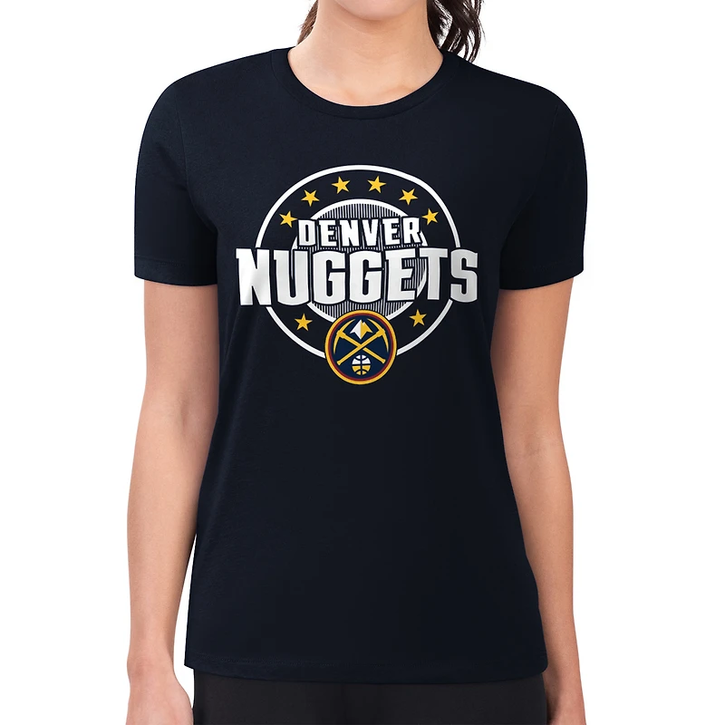 Women's G-III 4Her by Carl Banks Navy Denver Nuggets Super-Slim Lightweight Pinstripe Circle Graphic T-Shirt