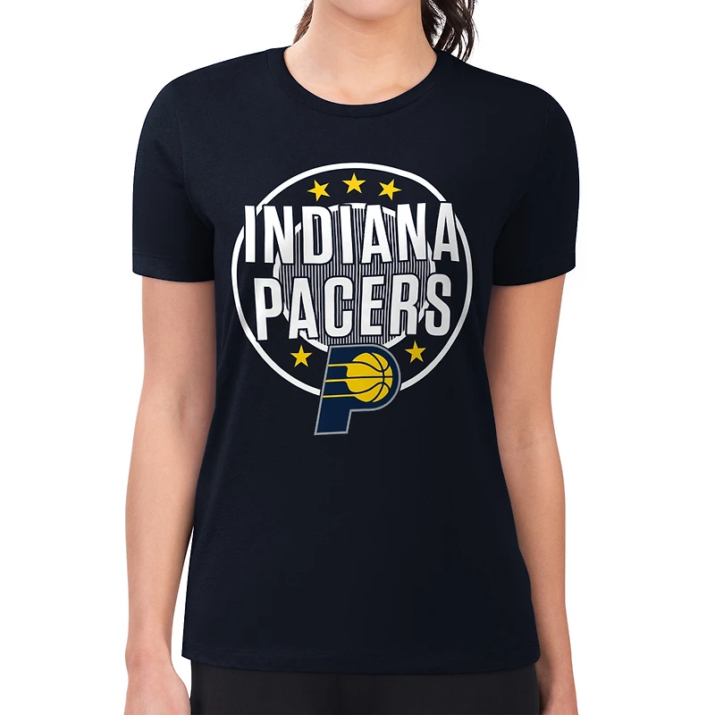 Women's G-III 4Her by Carl Banks Navy Indiana Pacers Super-Slim Lightweight Pinstripe Circle Graphic T-Shirt
