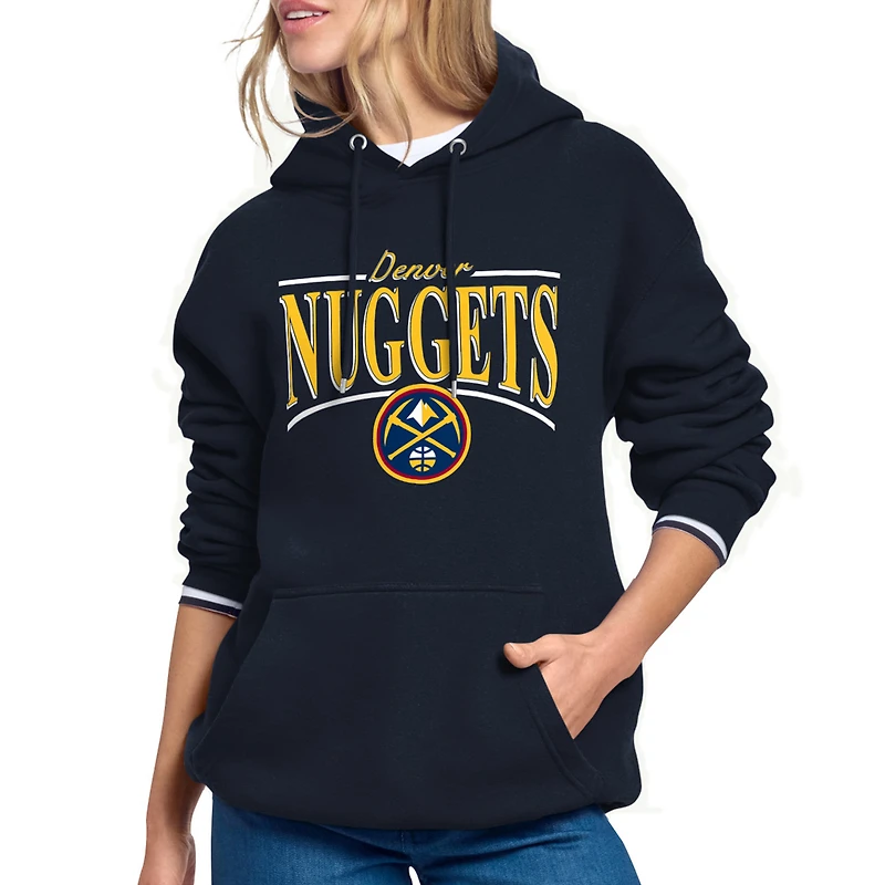 Women's Starter Navy Denver Nuggets Arch Stripe Fleece Hoodie