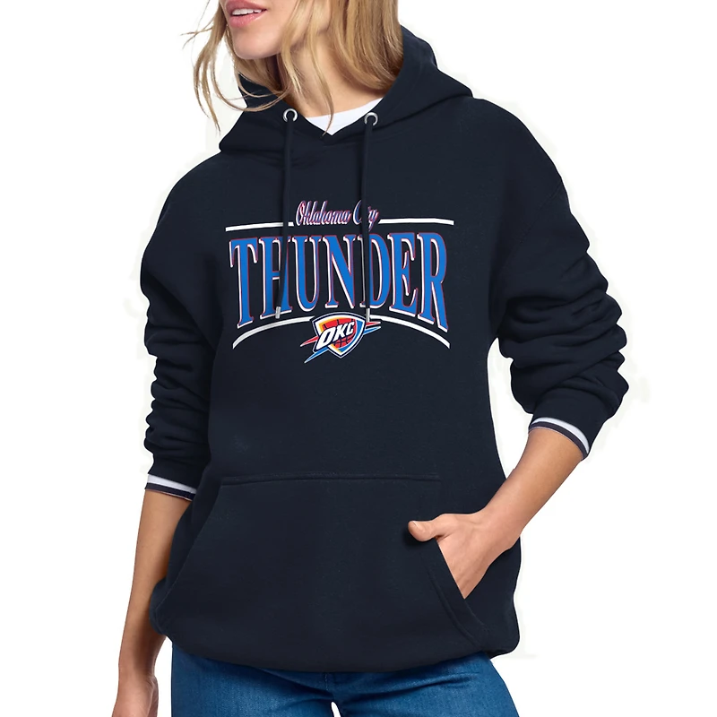 Women's Starter Navy Oklahoma City Thunder Arch Stripe Fleece Hoodie