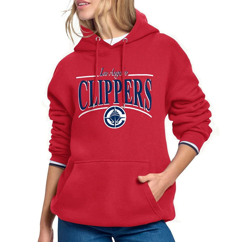 Women's Starter Red LA Clippers Arch Stripe Fleece Hoodie