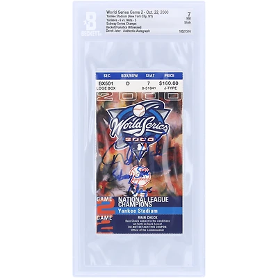 Derek Jeter New York Yankees Autographed Beckett Fanatics Witnessed Authenticated NM 7 Ticket from October 22, 2000 with "Subway Series Champs" Inscription