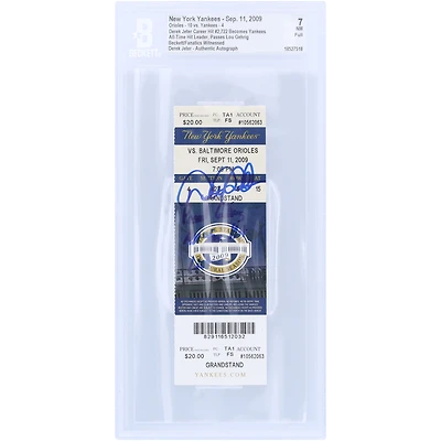 Derek Jeter New York Yankees Autographed All-Time Hit Leader, Passes Lou Gehrig Beckett Fanatics Witnessed Authenticated NM 7 Ticket from September 11, 2009 with "Passed Gehrig All Time Hit List" Inscription