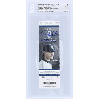 Derek Jeter New York Yankees Autographed Last Career Stolen Base Beckett Fanatics Witnessed Authenticated NM-MT 8 Ticket from September 21, 2014 with "Last Stolen Base" Inscription