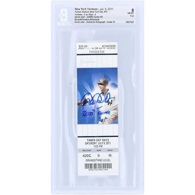 Derek Jeter New York Yankees Autographed Career Hit 3000 Beckett Fanatics Witnessed Authenticated 8/10 Ticket from July 9, 2011 with "3000th Career Hit" Inscription