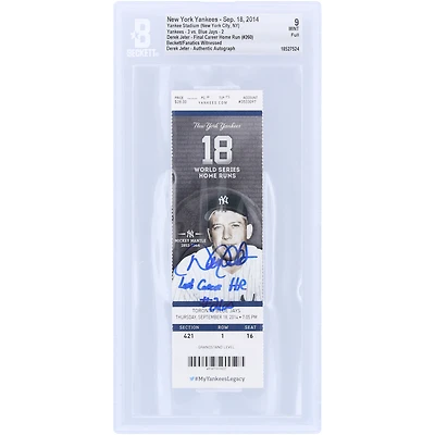 Derek Jeter New York Yankees Autographed Final Career HR Beckett Fanatics Witnessed Authenticated Mint 9 Ticket from September 18, 2014 with "Last Career HR #260" Inscription