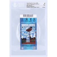 Eli Manning New York Giants Autographed Super Bowl XLII Stub Beckett Fanatics Witnessed Authenticated 9/10 Ticket from February 3, 2008 with "SB XLII MVP" Inscription