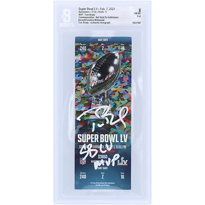 Tom Brady Tampa Bay Buccaneers Autographed Commemorative Super Bowl LV Beckett Fanatics Witnessed Authenticated NM-MT 8 Ticket from February 7, 2021 with "SB LV MVP" Inscription