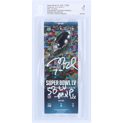 Tom Brady Tampa Bay Buccaneers Autographed Commemorative Super Bowl LV Beckett Fanatics Witnessed Authenticated Mint 9 Ticket from February 7, 2021 with "SB LV MVP" Inscription