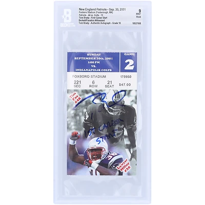 Tom Brady New England Patriots Autographed First Career Start Beckett Fanatics Witnessed Authenticated /10 Ticket from September 30