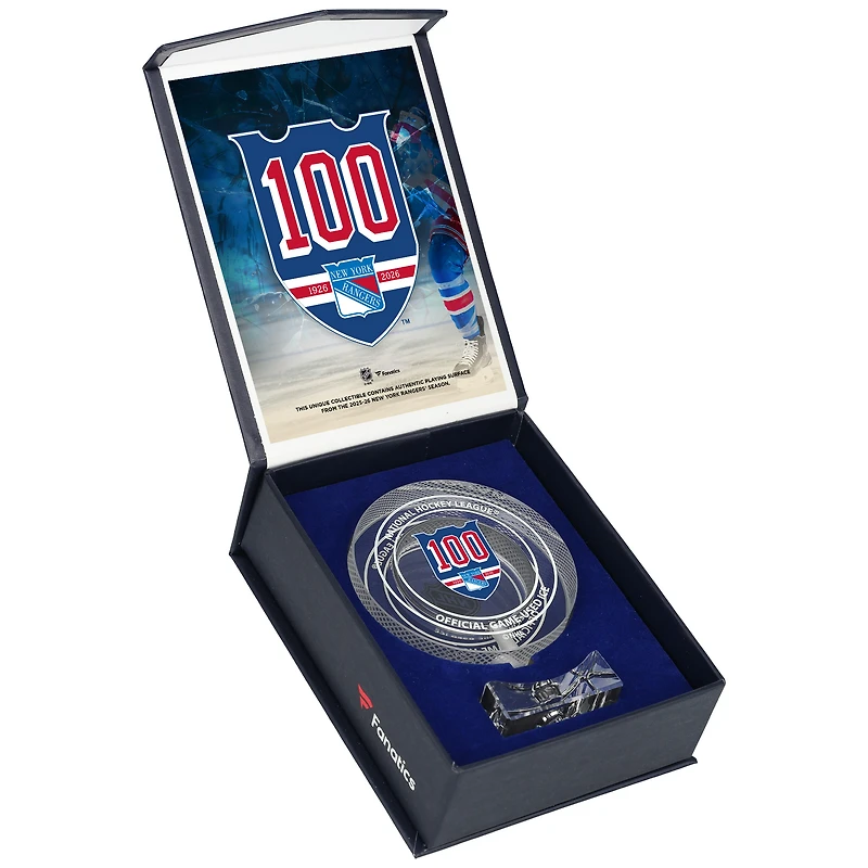 New York Rangers Crystal Puck - Filled with Home Ice from the 2025-26 100th Anniversary Season