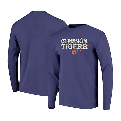 Unisex Image One  Purple Clemson Tigers String Lights Comfort Color Long Sleeve T-Shirt