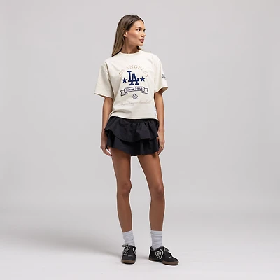 Women's Mitchell & Ness  Cream Los Angeles Dodgers Cooperstown Yacht Rock Boxy Cropped T-Shirt