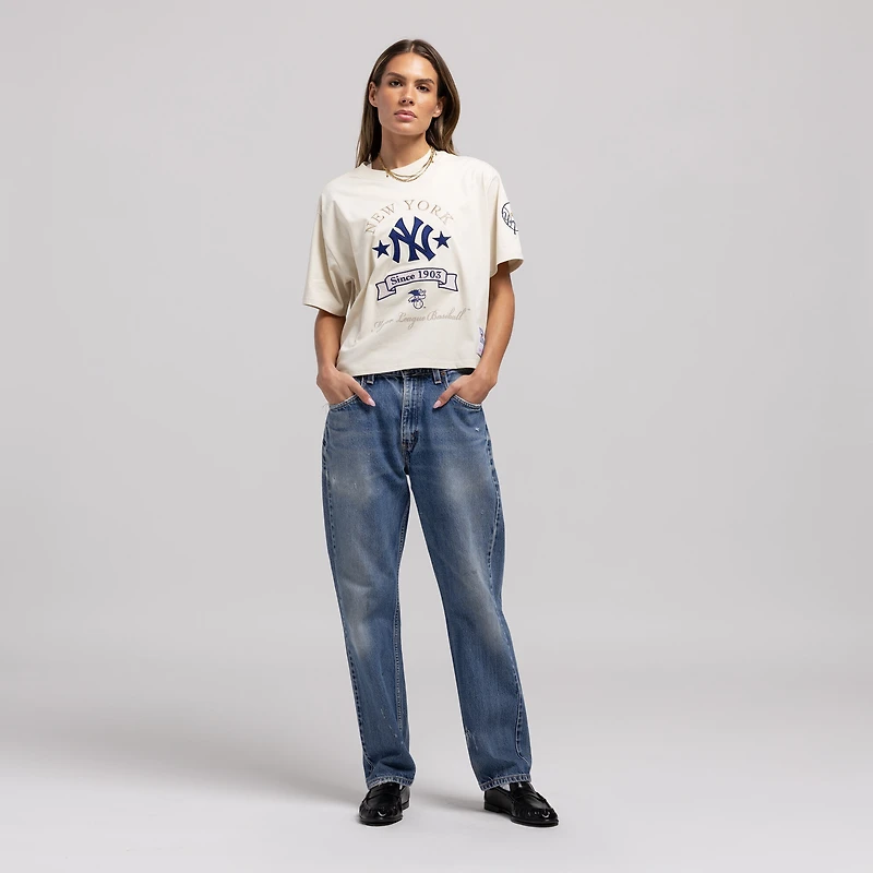 Women's Mitchell & Ness  Cream New York Yankees Cooperstown Yacht Rock Boxy Cropped T-Shirt