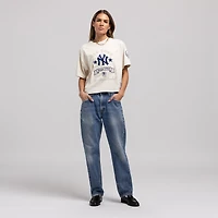 Women's Mitchell & Ness  Cream New York Yankees Cooperstown Yacht Rock Boxy Cropped T-Shirt