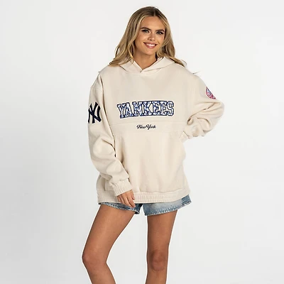 Women's The Wild Collective  Cream New York Yankees Oversized Cord Tri-Blend Hoodie