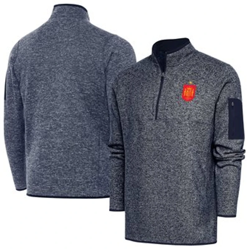 Men's Antigua  Heather Navy Spain National Team Elevate Quarter-Zip Pullover