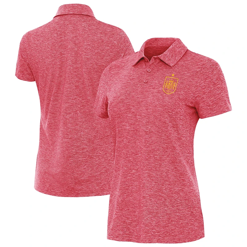 Women's Antigua Heather Red Spain National Team Triple Shot Polo