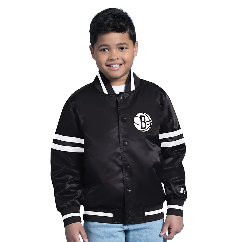Youth Starter  Black Brooklyn Nets Satin Full-Snap Varsity Jacket