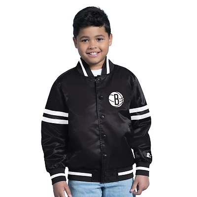 Youth Starter  Black Brooklyn Nets Satin Full-Snap Varsity Jacket