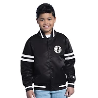 Youth Starter  Black Brooklyn Nets Satin Full-Snap Varsity Jacket