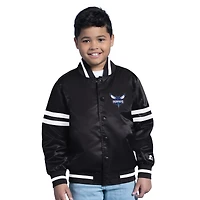 Youth Starter  Black Charlotte Hornets Satin Full-Snap Varsity Jacket
