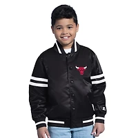 Youth Starter  Black Chicago Bulls Satin Full-Snap Varsity Jacket