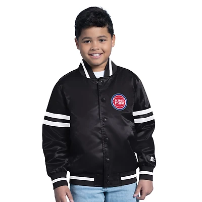 Youth Starter  Black Detroit Pistons Satin Full-Snap Varsity Jacket