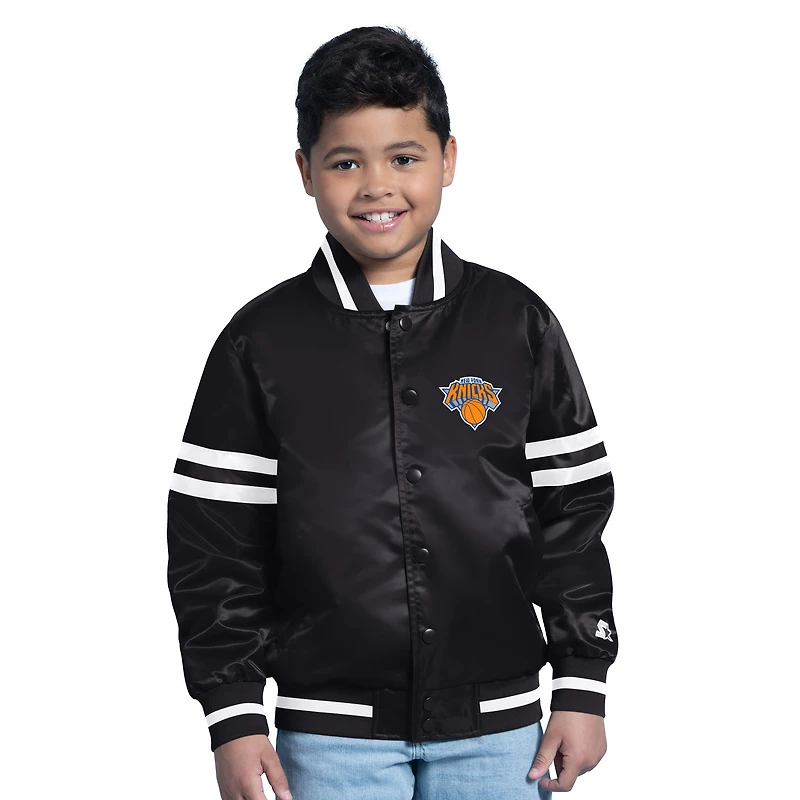 Youth Starter  Black New York Knicks Satin Full-Snap Varsity Jacket