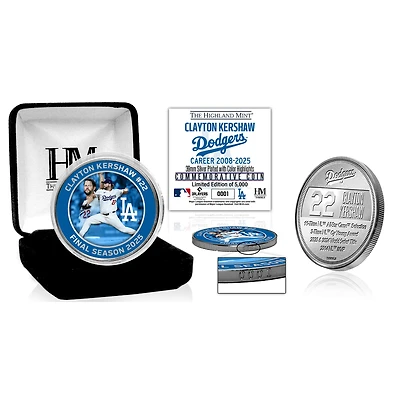 Highland Mint Clayton Kershaw Los Angeles Dodgers Retirement 39mm Silver Plated Coin