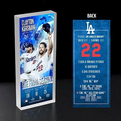 Highland Mint Clayton Kershaw Los Angeles Dodgers Retirement 3D Acrylic Ticket Blockart