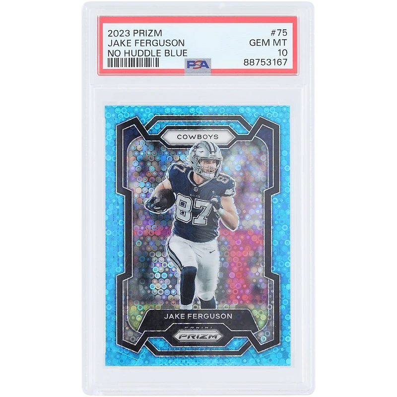 Jake Ferguson Dallas Cowboys 2023 Panini Prizm Blue No Huddle Prizm #75 #57/95 PSA Authenticated 10 Rookie Card