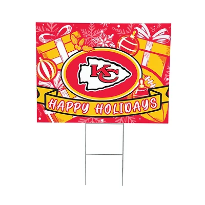 Kansas City Chiefs 24" x 18" Happy Holidays Christmas Outdoor Staked Yard Sign