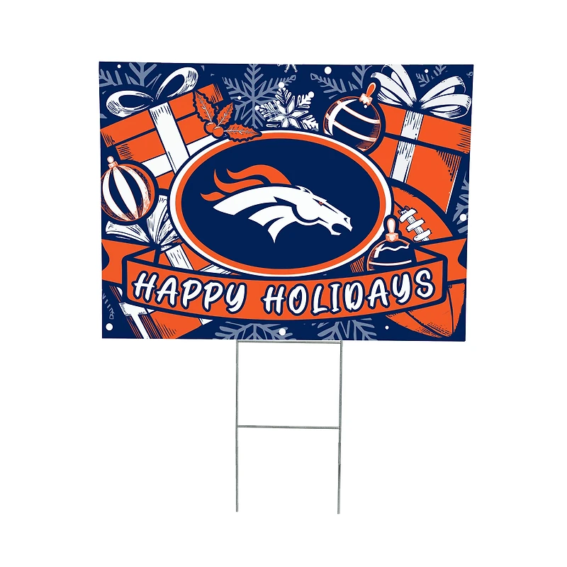 Denver Broncos 24" x 18" Happy Holidays Christmas Outdoor Staked Yard Sign