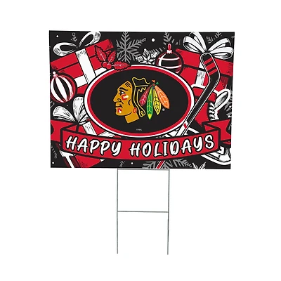 Chicago Blackhawks 24" x 18" Happy Holidays Christmas Outdoor Staked Yard Sign