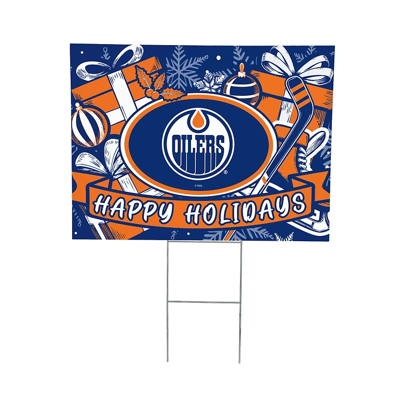 Edmonton Oilers 24" x 18" Happy Holidays Christmas Outdoor Staked Yard Sign