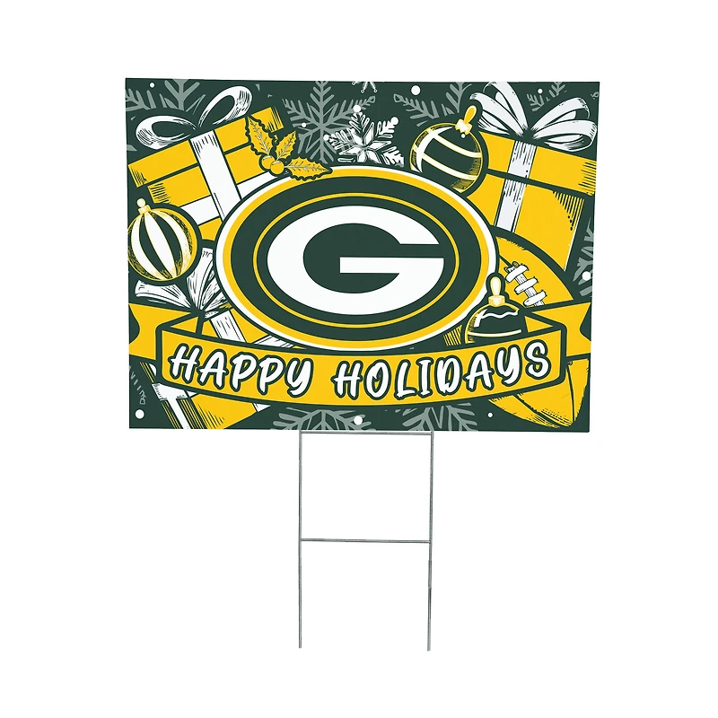 Green Bay Packers 24" x 18" Happy Holidays Christmas Outdoor Staked Yard Sign