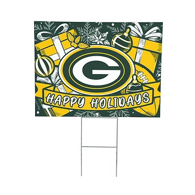 Green Bay Packers 24" x 18" Happy Holidays Christmas Outdoor Staked Yard Sign