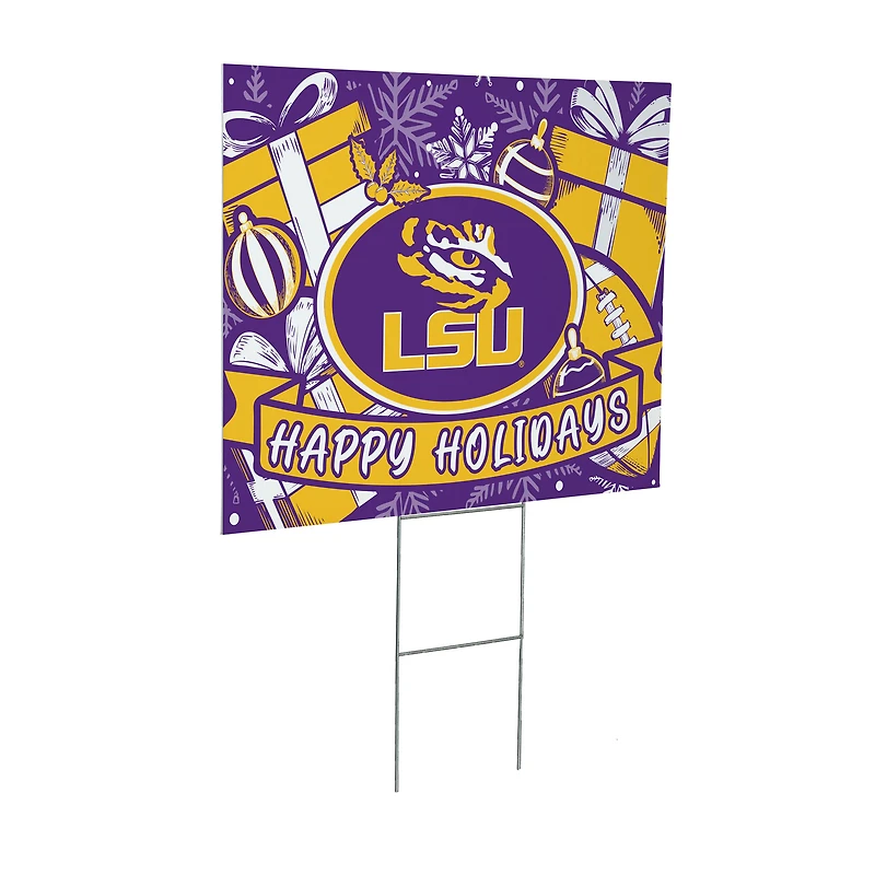 LSU Tigers 24" x 18" Happy Holidays Christmas Outdoor Staked Yard Sign