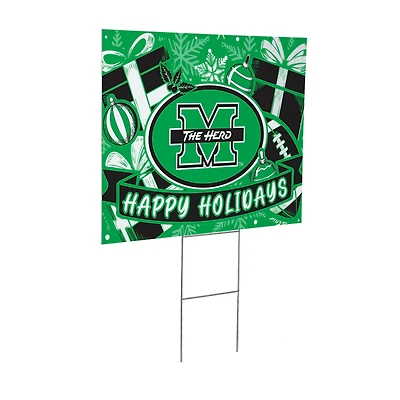 Marshall Thundering Herd 24" x 18" Happy Holidays Christmas Outdoor Staked Yard Sign
